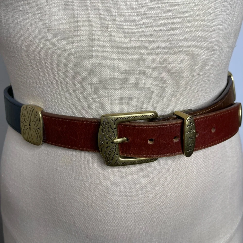 Vintage Brown Leather Belt with Brass Buckle - Picture 5 of 15
